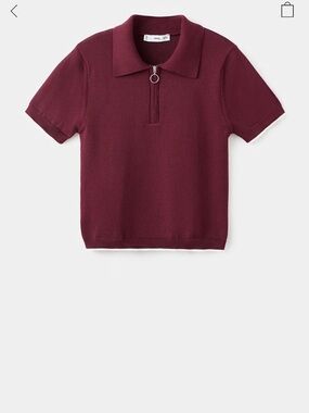 NWT Mango Burgundy Zip-Collar Short-Sleeve Knit Top
